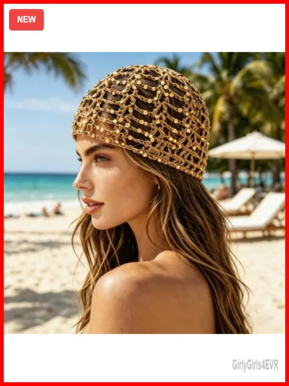 Sequin Mesh Beanie — Bohemian Open-Knit Slouchy Hat for Parties